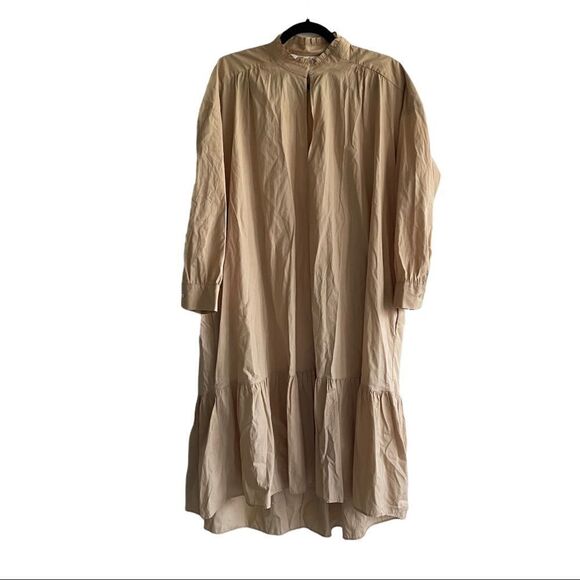 ZARA Cotton Long Sleeve Poplin Midi Dress Camel S - Picture 6 of 16